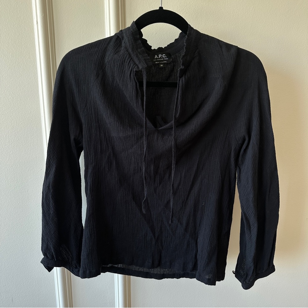 APC Crepe Black Tie Ling Sleeve Blouse